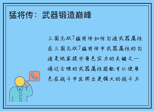 猛将传：武器锻造巅峰